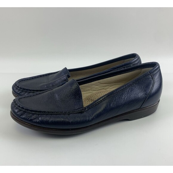 SAS Simplify Everyday Loafer Navy Blue Leather Moc Toe Slip On Womens Size 8.5 M - Picture 2 of 12